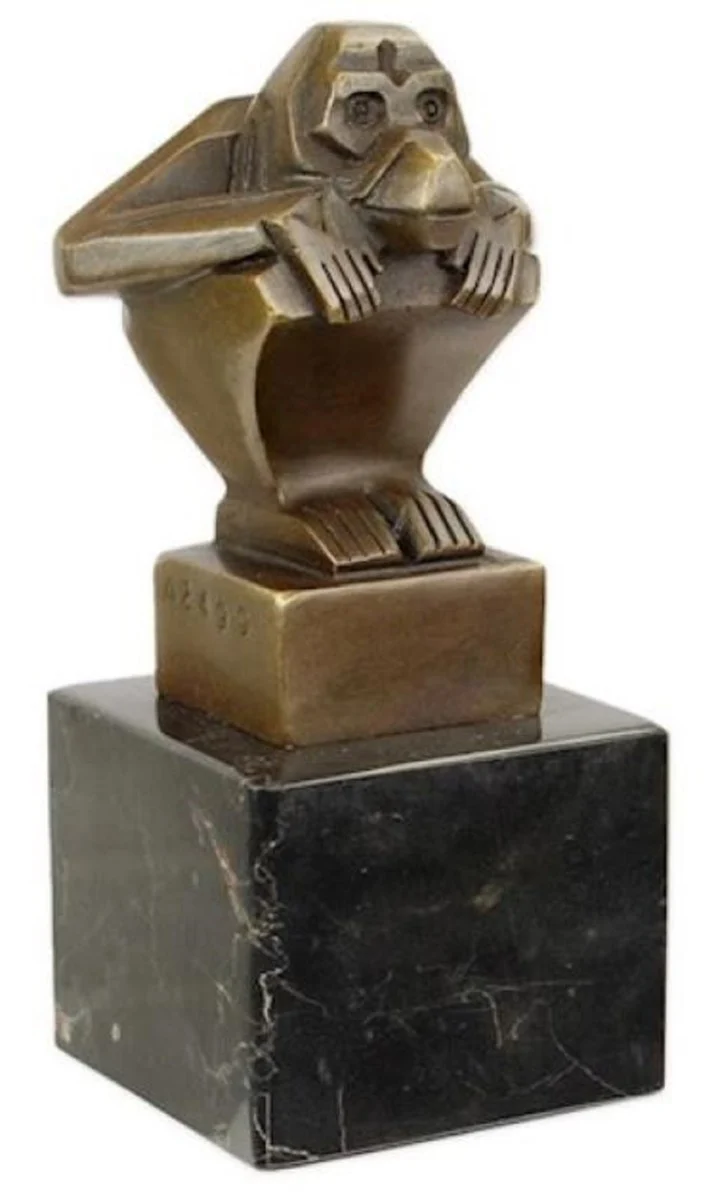 Casa Padrino Luxus Art Deco Bronze Skulptur Affe mit Marmorsockel Bronzefarben / Schwarz 6,2 x 5,6 x H. 12,6 cm - Bronzefigur - Dekofigur - Deko Accessoires