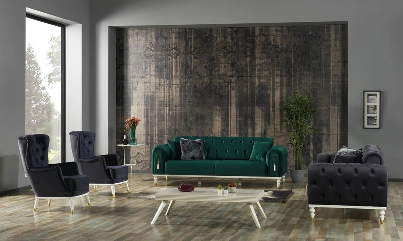 Casa Padrino Luxus Chesterfield Schlafsofa Dunkelgrau / Weiß / Gold 230 x 95 x H. 83 cm - Wohnzimmer Sofa mit 3 Kissen - Luxus Wohnzimmer Möbel