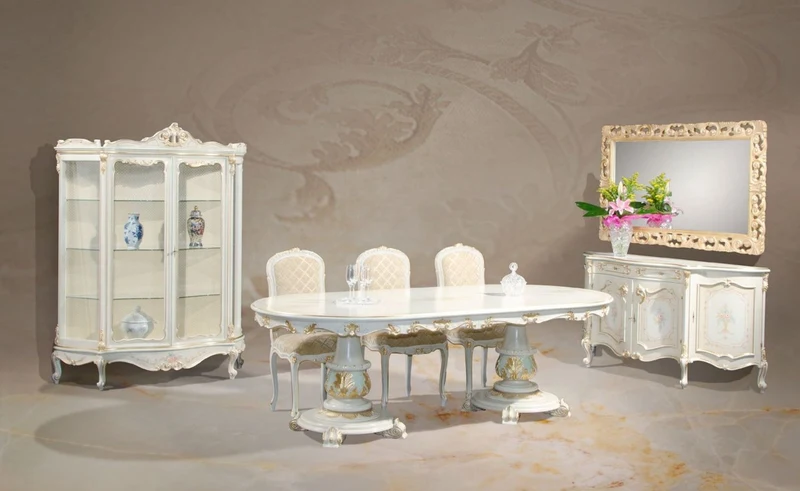 Casa Padrino Luxus Barock Vitrine Weiß / Cremefarben / Mehrfarbig / Gold - Handgefertigter Vitrinenschrank mit 2 Türen - Prunkvolle Barock Möbel - Luxus Qualität - Made in Italy