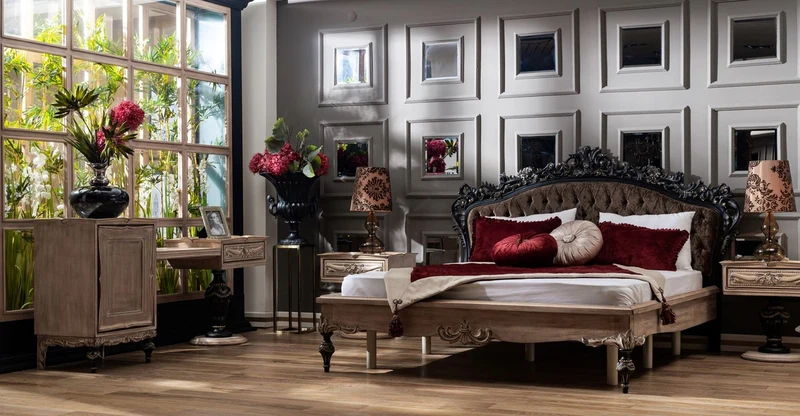 Casa Padrino Luxus Barock Schlafzimmer Kommode mit Tür und Schublade Naturfarben / Schwarz / Gold - Barock Schlafzimmer Möbel - Edel & Prunkvoll