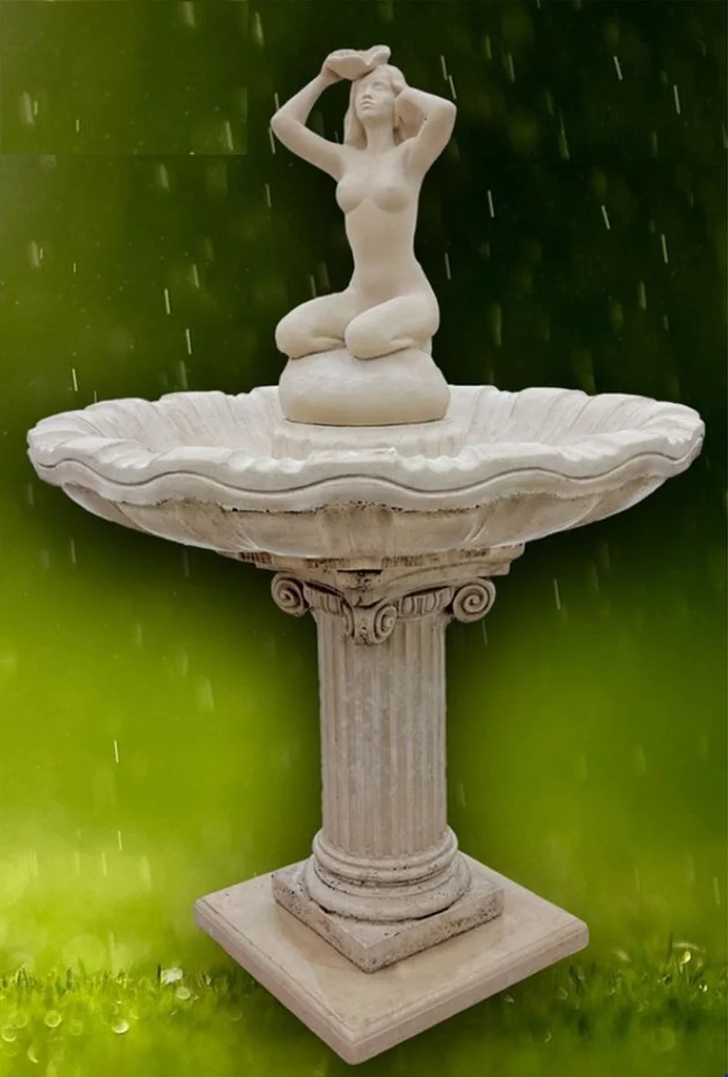 Casa Padrino Jugendstil Springbrunnen Grau Ø 125 x H. 179 cm - Prunkvoller Gartenbrunnen - Gartendeko Brunnen - Barock & Jugendstil Garten Deko Accessoires