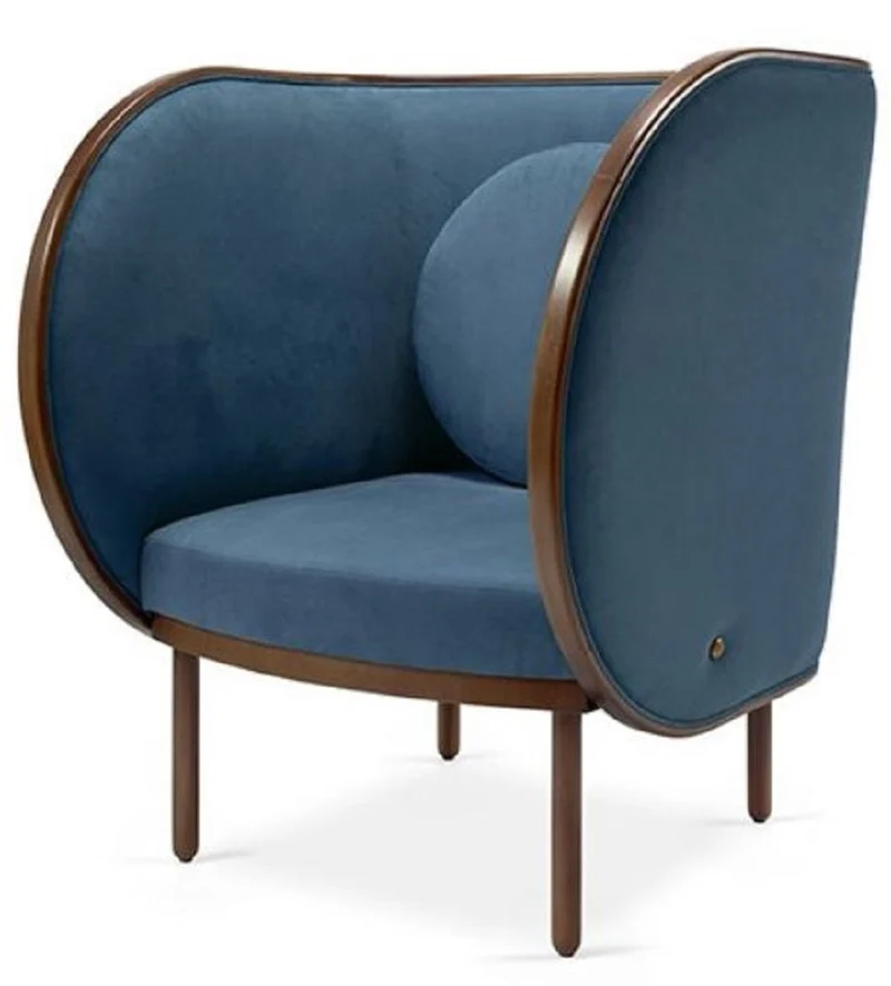 Casa Padrino Designer Samt Sessel Blau / Braun 90 x 92 x H. 106 cm - Hotel Lounge Sessel - Hotel Möbel - Designer Möbel - Luxus Qualität