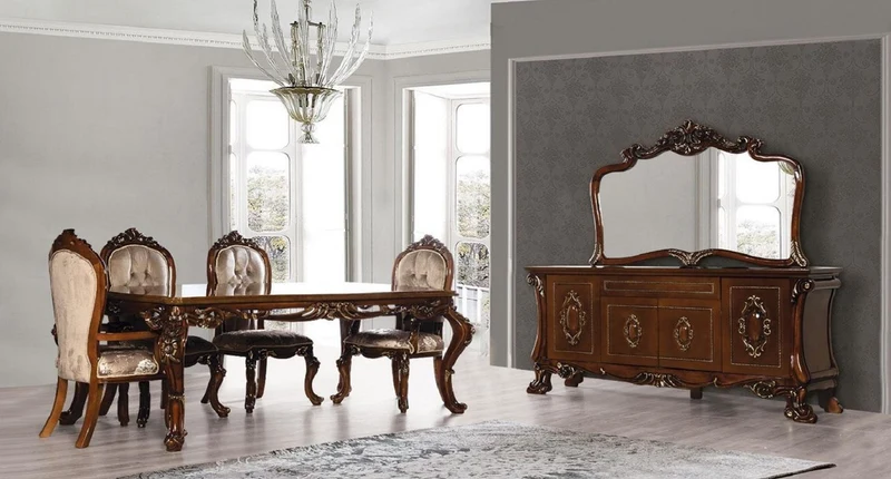 Casa Padrino Luxus Barock Möbel Set Braun / Gold - 1 Barock Sideboard mit 4 Türen und Schublade & 1 Barock Wandspiegel - Barock Möbel