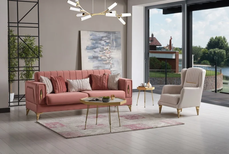 Casa Padrino Luxus Schlafsofa Rosa / Gold 222 x 93 x H. 87 cm - Wohnzimmer Sofa mit 5 Kissen - Luxus Wohnzimmer Möbel