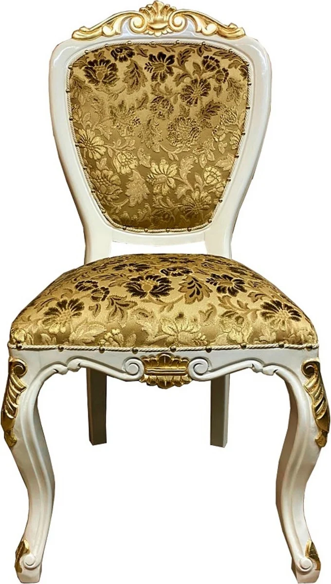 Pompöös by Casa Padrino Luxus Barock Esszimmerstühle Gold Bouquet Muster / Creme-Weiß / Gold - Pompööse Barock Stühle designed by Harald Glööckler - 6 Esszimmerstühle - Barock Esszimmer Möbel