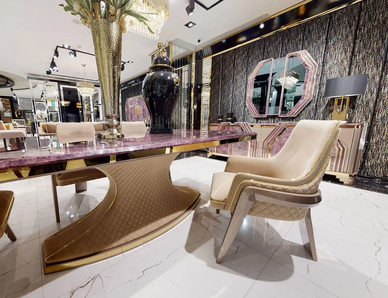 Casa Padrino Luxus Art Deco Wandspiegel Lila / Gold - Massivholz Spiegel mit Marmoroptik - Luxus Art Deco Wohnzimmer & Hotel Möbel