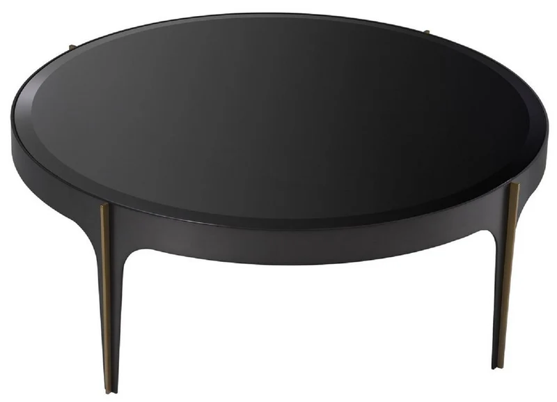 Casa Padrino Luxus Couchtisch Bronze / Messing / Schwarz Ø 94 x H. 34,5 cm - Runder Edelstahl Wohnzimmertisch mit Glasplatte - Luxus Wohnzimmer Möbel