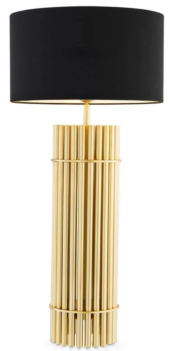 Casa Padrino Luxus Tischleuchte Messingfarben / Schwarz Ø 45 x H. 96,5 cm - Moderne Schreibtischleuchte mit rundem Lampenschirm - Luxus Qualität