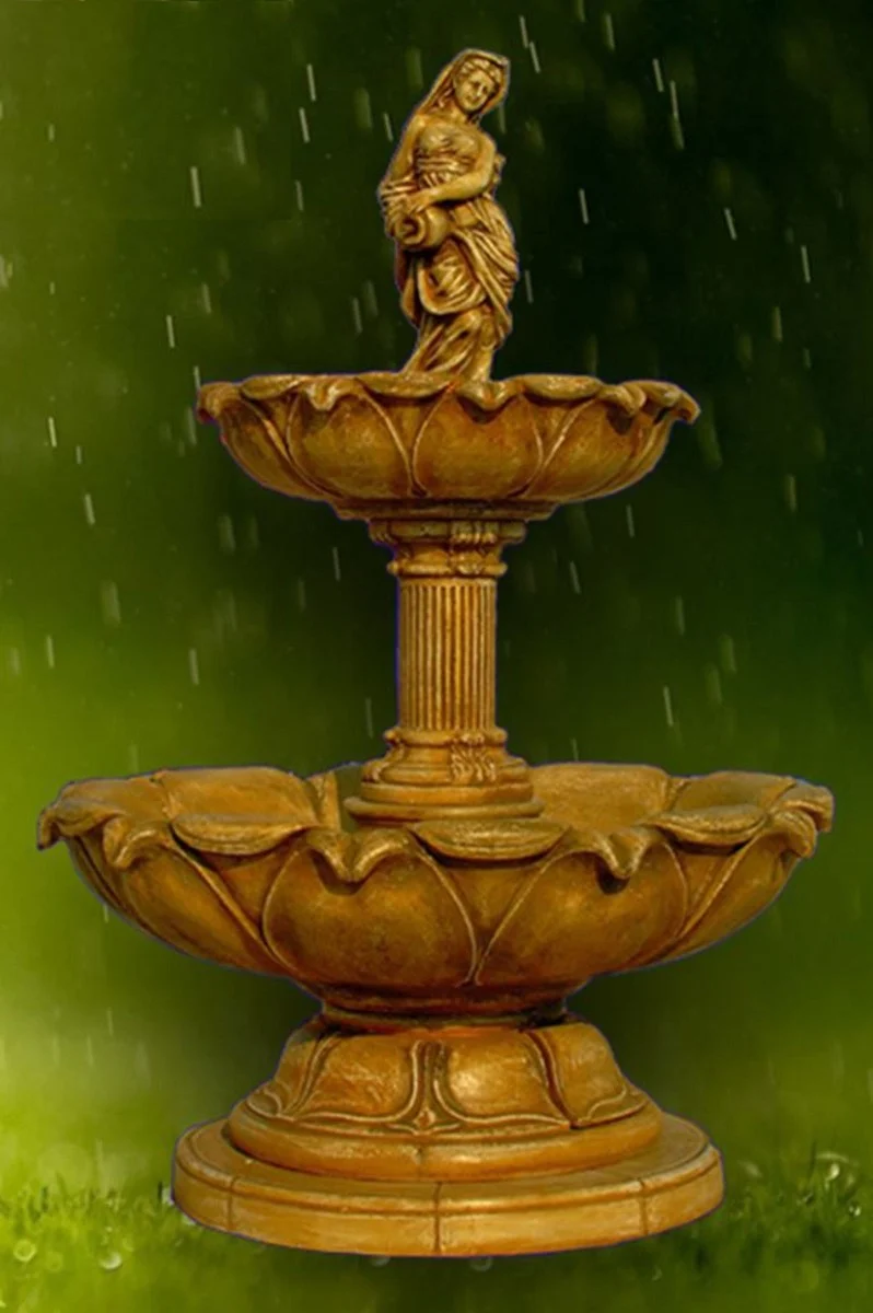Casa Padrino Jugendstil Springbrunnen Antik Beige Ø 145 x H. 215 cm - Prunkvoller Gartenbrunnen - Gartendeko Brunnen - Barock & Jugendstil Garten Deko Accessoires