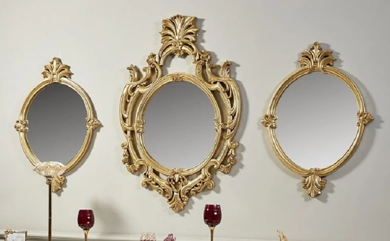 Casa Padrino Luxus Barock Spiegel Set Gold - 3 Handgefertigte Wandspiegel im Barockstil - Prunkvolle Barock Möbel