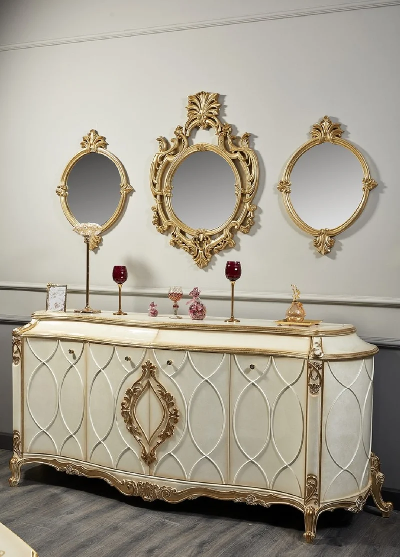 Casa Padrino Luxus Barock Spiegel Set Gold - 3 Handgefertigte Wandspiegel im Barockstil - Prunkvolle Barock Möbel