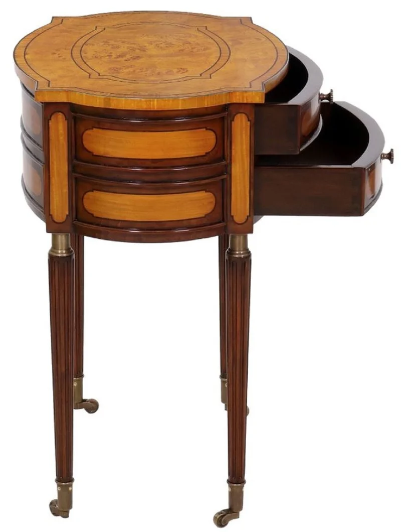 Casa Padrino Luxus Jugendstil Nachtkommode Hellbraun / Dunkelbraun - Eleganter Massivholz Nachttisch mit 2 Schubladen und Rollen - Barock & Jugendstil Schlafzimmer Möbel