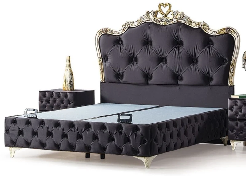 Casa Padrino Luxus Barock Doppelbett Schwarz / Cremefarben / Gold - Verschiedene Größen - Handgefertigtes Massivholz Bett im Barockstil - Barock Schlafzimmer & Hotel Möbel - Edel & Prunkvoll