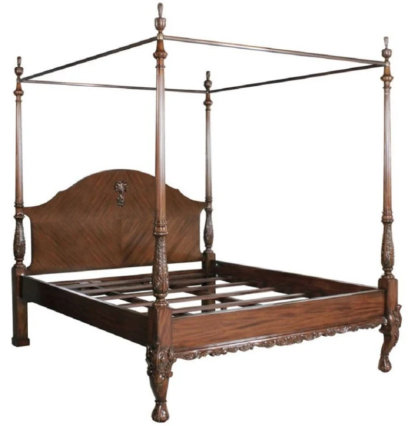 Casa Padrino Luxus Barock Doppelbett Dunkelbraun - Handgefertigtes Massivholz Bett - Schlafzimmer Möbel im Barockstil - Edel & Prunkvoll