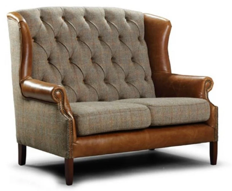 Casa Padrino Luxus Chesterfield 2er Sofa Grau / Braun / Dunkelbraun 140 x 90 x H. 105 cm