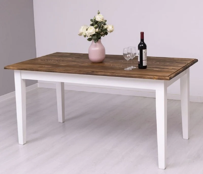 Casa Padrino Landhausstil Esstisch Dunkelbraun / Weiß 160 x 90 x H. 78 cm - Massivholz Küchentisch - Landhausstil Esszimmer Möbel