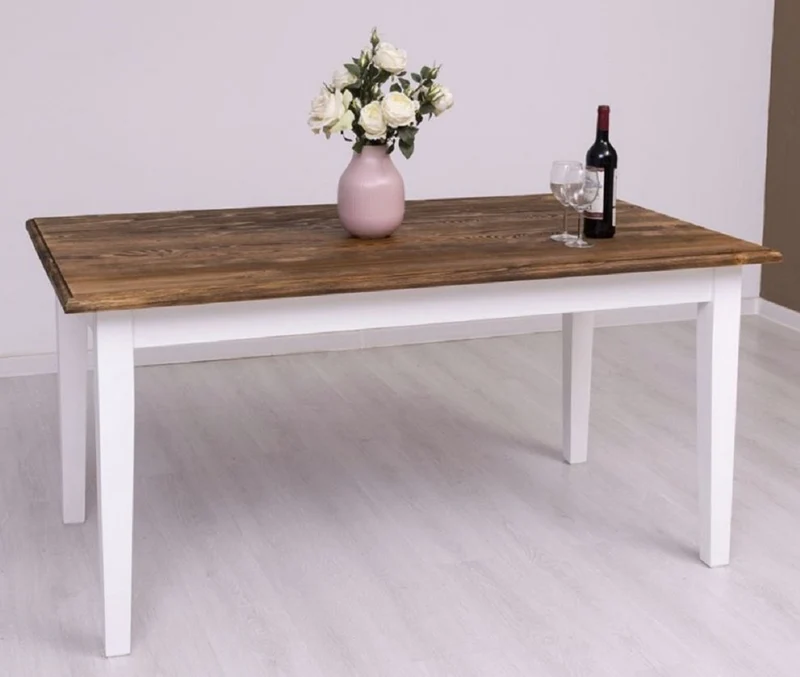 Casa Padrino Landhausstil Esstisch Dunkelbraun / Weiß 160 x 90 x H. 78 cm - Massivholz Küchentisch - Landhausstil Esszimmer Möbel