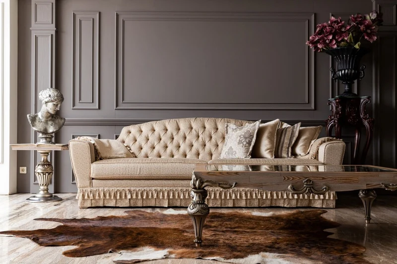 Casa Padrino Luxus Barock Couchtisch Naturfarben / Silber - Handgefertigter Massivholz Wohnzimmertisch mit Glasplatte - Barock Wohnzimmer Möbel
