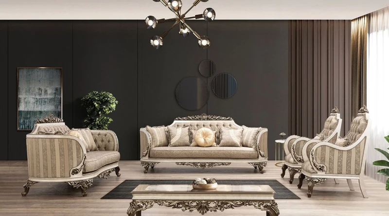 Casa Padrino Luxus Barock Couchtisch Braun / Cremefarben / Gold - Handgefertigter Massivholz Wohnzimmertisch - Barock Wohnzimmer Möbel - Edel & Prunkvoll