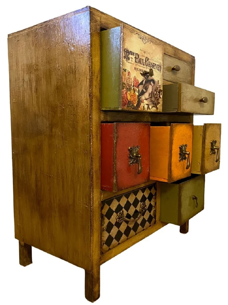 Casa Padrino Luxus Landhausstil Kommode Braun / Mehrfarbig - Handgefertigter Massivholz Schrank mit 8 Schubladen - Landhausstil Möbel