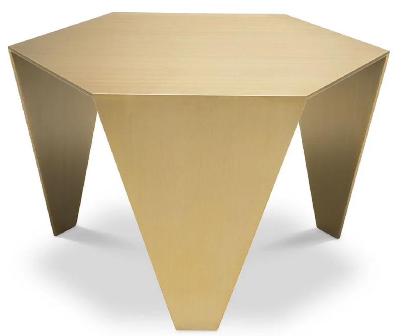 Casa Padrino Luxus Beistelltisch Messingfarben 57,5 x 50 x H. 34,5 cm - 6 Eckiger Edelstahl Tisch - Luxus Wohnzimmer Möbel - Luxus Qualität