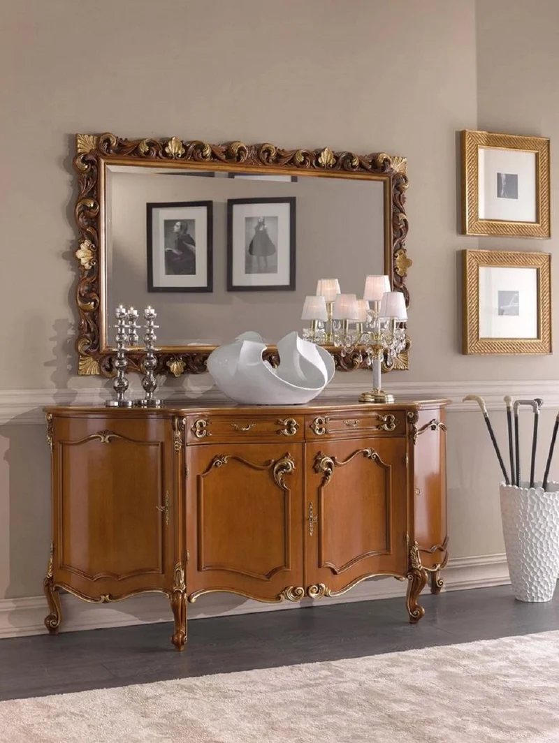 Casa Padrino Luxus Barock Sideboard Braun / Gold - Edler Massivholz Schrank mit 4 Türen und 2 Schubladen - Barock Möbel - Luxus Qualität - Made in Italy