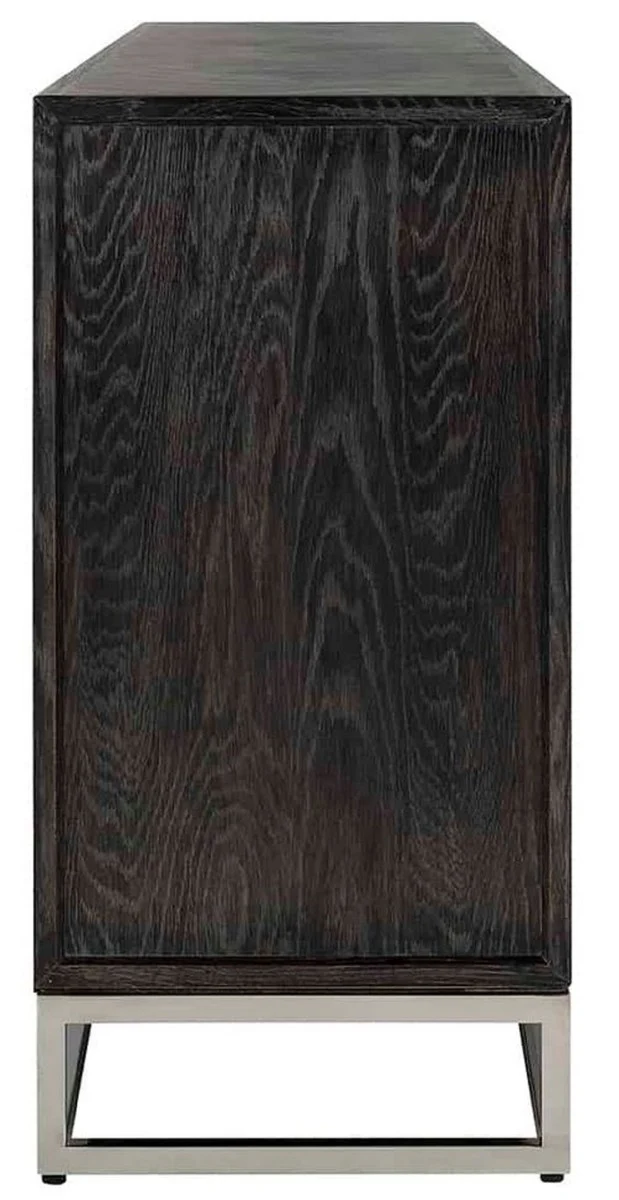 Casa Padrino Luxus Sideboard Schwarz / Silber 225 x 45 x H. 90 cm - Massivholz Schrank mit 4 Türen - Wohnzimmer Möbel - Hotel Möbel - Luxus Kollektion