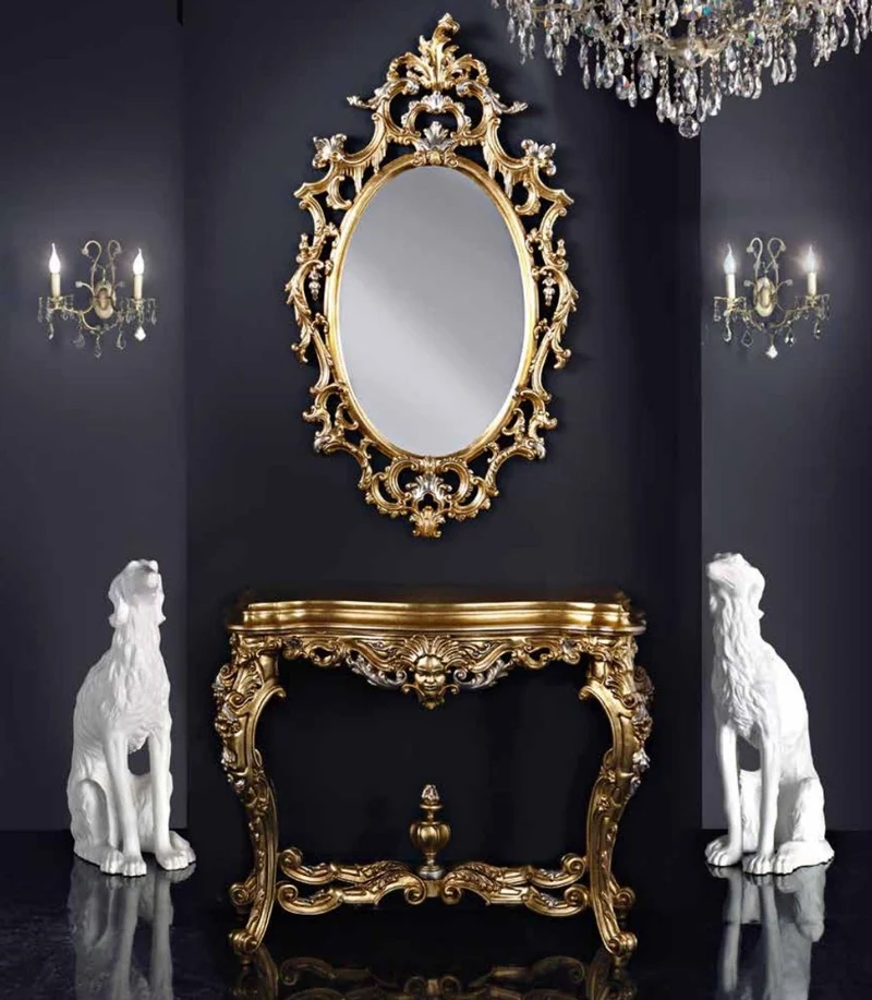 Casa Padrino Luxus Barock Spiegelkonsole Gold / Silber - Prunkvolle Barock Konsole mit Wandspiegel - Barock Hotel & Schloß Möbel - Luxus Qualität - Made in Italy