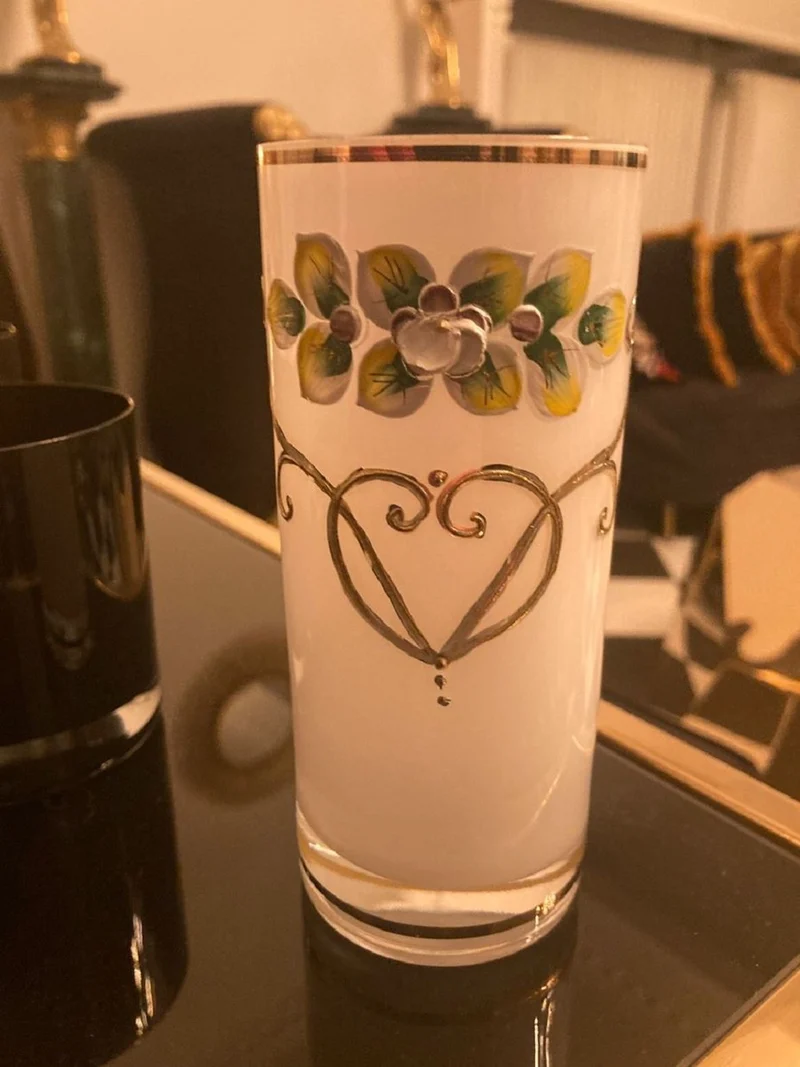 Casa Padrino Luxus Jugendstil Wasserglas 6er Set Weiß / Mehrfarbig / Gold - Handgefertigte und handgravierte Wassergläser mit 24 Karat Vergoldung - Hotel & Restaurant Accessoires