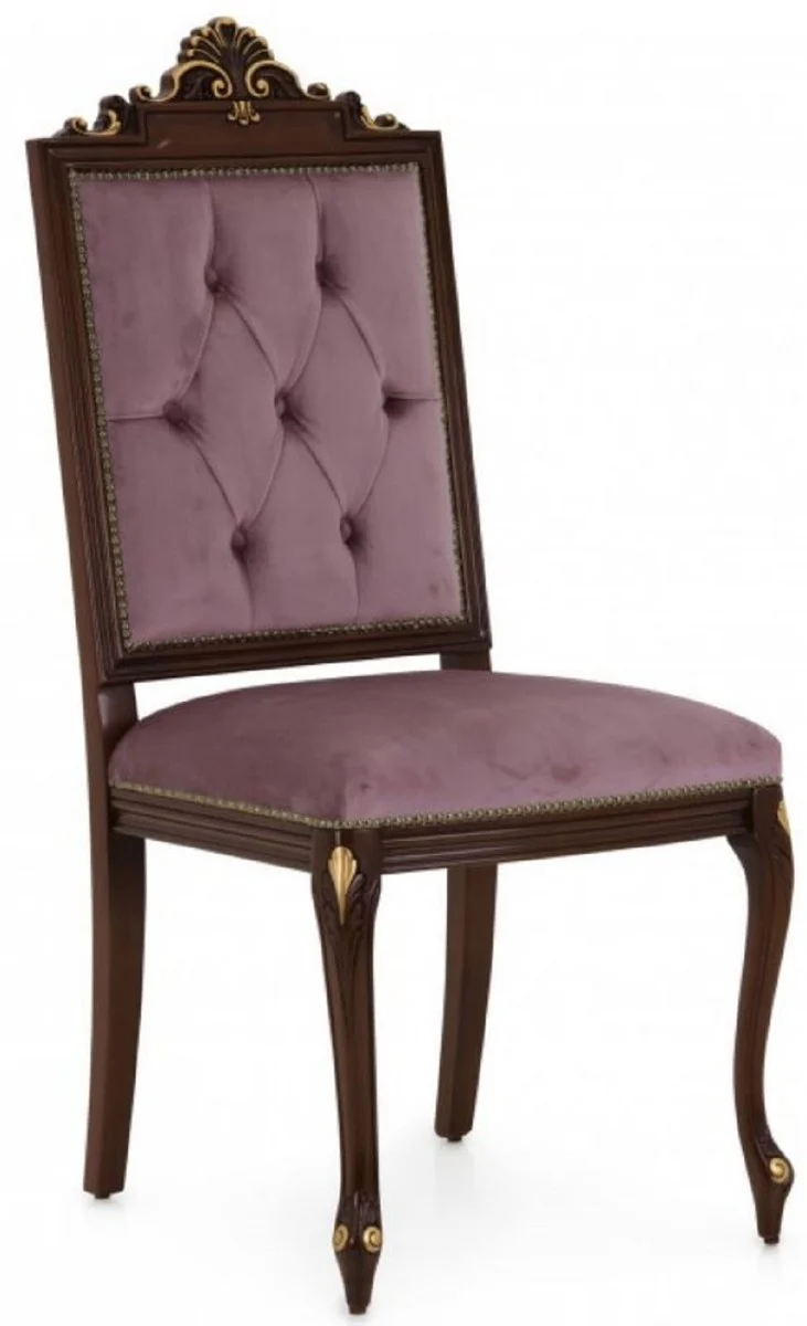 Casa Padrino Luxus Barock Esszimmerstuhl Set Lila / Dunkelbraun / Gold - Handgefertigtes Küchen Stühle 6er Set - Barock Esszimmer Möbel - Luxus Qualität - Made in Italy