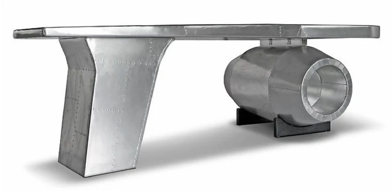 Casa Padrino Vintage Flieger Schreibtisch Silber 230 x 120 x H. 80 cm - Aluminium Flugzeug Design Bürotisch - Aluminium Flugzeug Büro Möbel