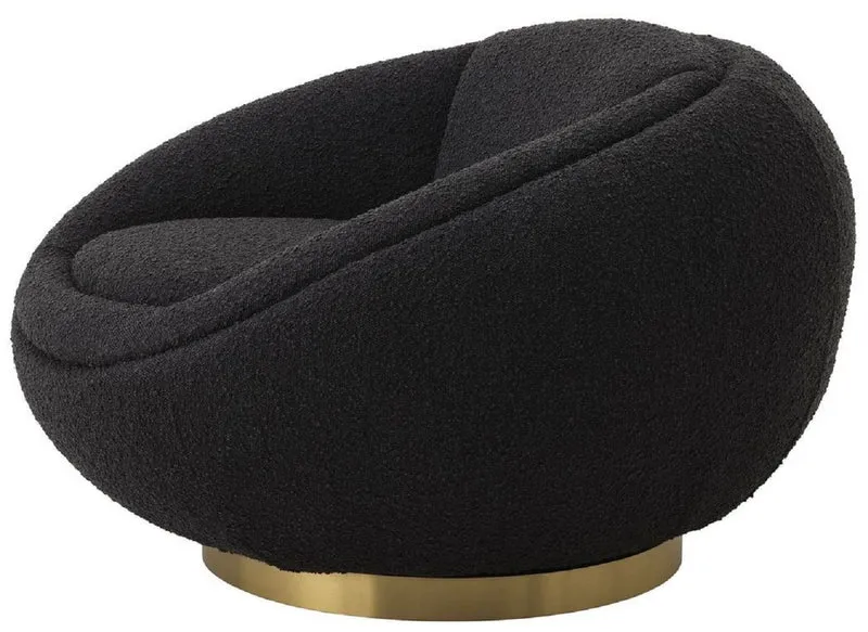 Casa Padrino Luxus Drehsessel Schwarz / Messingfarben 100 x 102 x H. 68 cm - Moderner Wohnzimmer Sessel - Luxus Wohnzimmer Möbel