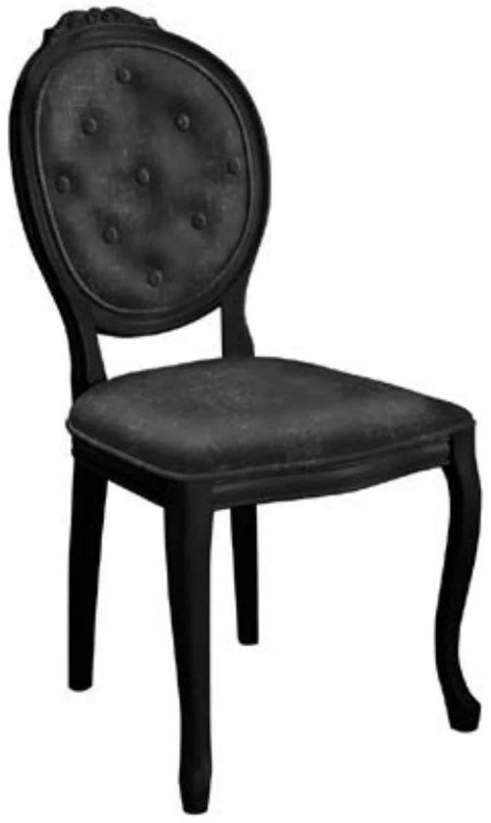 Casa Padrino Barock Esszimmerstuhl Set Schwarz - 6 Handgefertigte Küchen Stühle im Barockstil - Barock Esszimmer Möbel