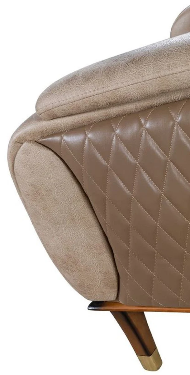 Casa Padrino Luxus Chesterfield Sessel Beige / Braun / Schwarz / Gold 75 x 88 x H. 95 cm - Moderner Wohnzimmer Sessel - Wohnzimmer Möbel