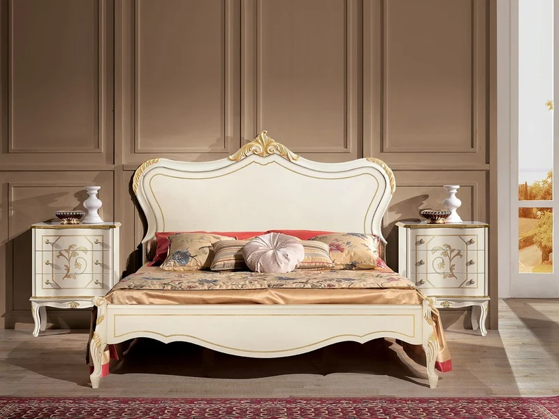 Casa Padrino Luxus Barock Doppelbett Weiß / Gold - Prunkvolles Massivholz Bett im Barockstil - Barock Schlafzimmer & Hotel Möbel - Luxus Qualität - Made in Italy
