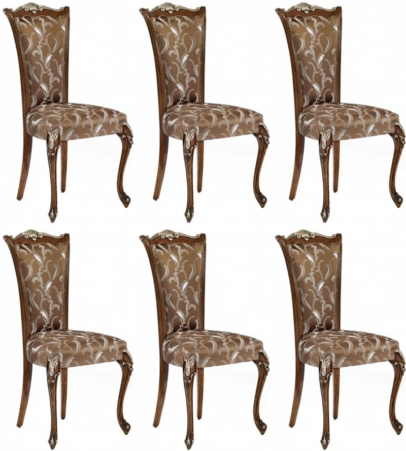 Casa Padrino Luxus Barock Esszimmerstuhl Set Braun / Weiß / Silber - Handgefertigtes Küchen Stühle 6er Set - Barock Esszimmer Möbel - Luxus Qualität - Made in Italy