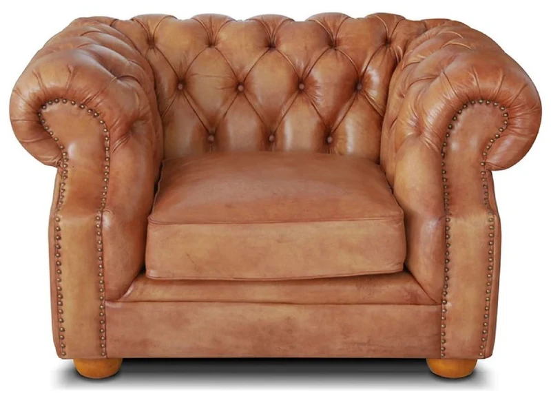 Casa Padrino Luxus Chesterfield Leder Sessel 125 x 100 x H. 80 cm - Verschiedene Farben - Echtleder Wohnzimmer Sessel - Chesterfield Wohnzimmer Möbel