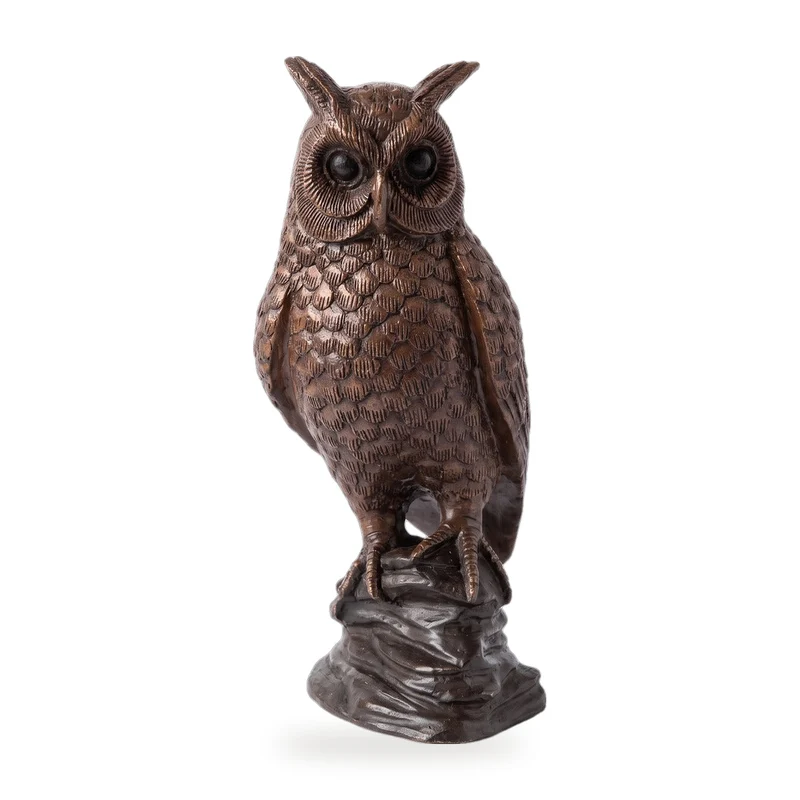 Casa Padrino Luxus Bronze Skulptur Eule 15 x 15 x H. 37 cm - Deko Figur - Wohnzimmer Deko - Schreibtisch Deko