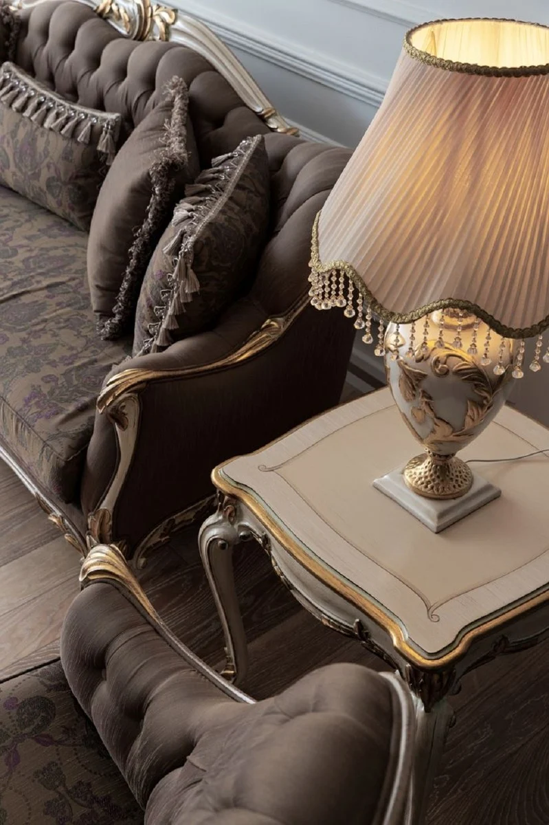 Casa Padrino Luxus Barock Sofa Braun / Cremefarben / Weiß / Gold - Handgefertigtes Wohnzimmer Sofa - Barock Wohnzimmer Möbel