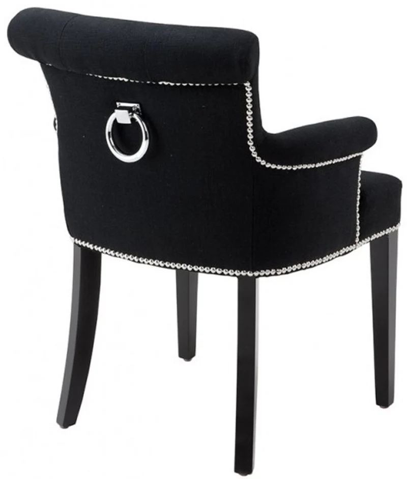Casa Padrino Luxus Esszimmerstuhl 4er Set Schwarz - Massivholz Küchenstühle mit Armlehnen und edlem Samtstoff - Luxus Esszimmer & Restaurant Möbel
