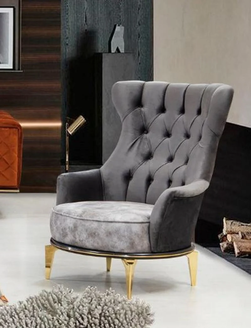 Casa Padrino Luxus Sessel Grau / Gold 75 x 90 x H. 95 cm - Moderner Wohnzimmer Sessel - Wohnzimmer Möbel
