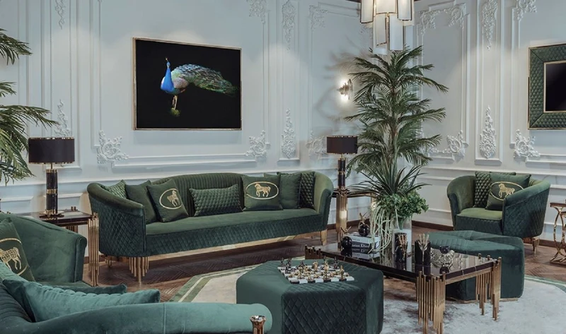 Casa Padrino Luxus Sofa Grün / Gold 260 x 88 x H. 88 cm - Modernes Wohnzimmer Sofa - Wohnzimmer & Hotel Möbel - Luxus Kollektion