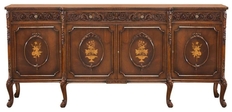 Casa Padrino Luxus Barock Sideboard Braun - Prunkvoller Massivholz Schrank mit 3 Schubladen und 4 Türen - Barock Möbel - Edel & Prunkvoll