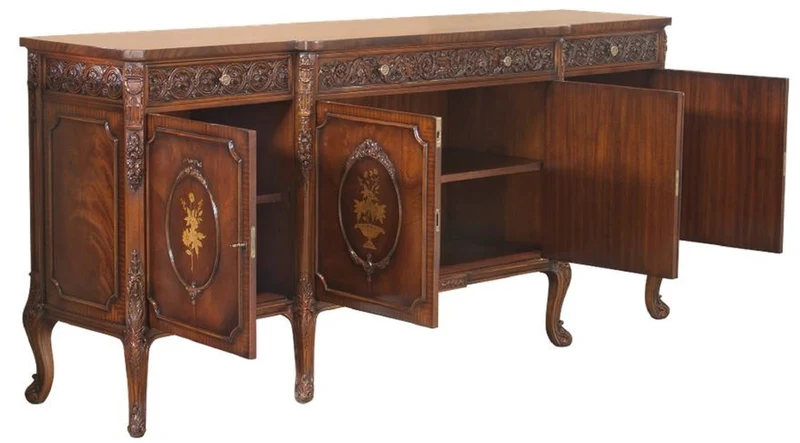 Casa Padrino Luxus Barock Sideboard Braun - Prunkvoller Massivholz Schrank mit 3 Schubladen und 4 Türen - Barock Möbel - Edel & Prunkvoll