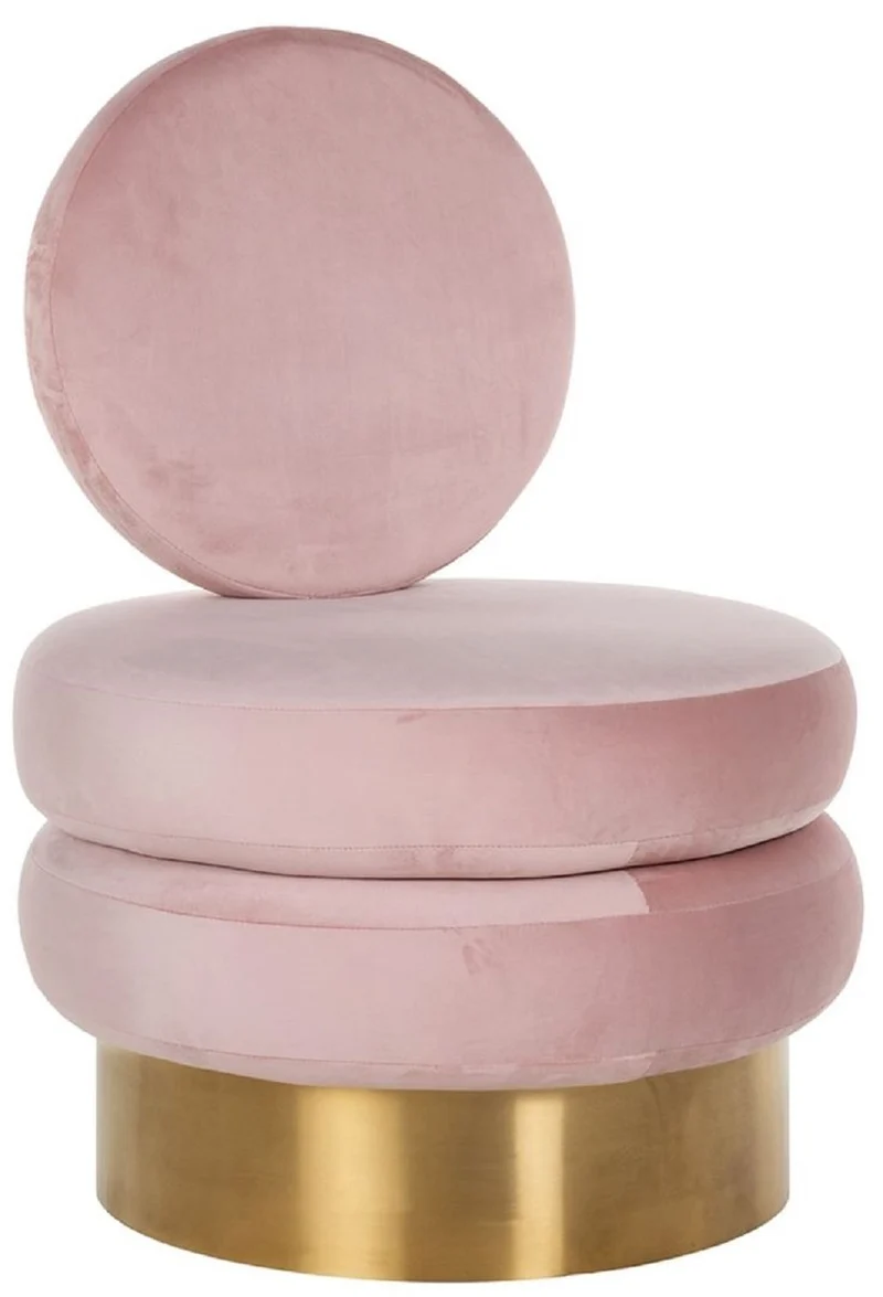 Casa Padrino Luxus Samt Sessel Rosa / Gold 66 x 65 x H. 93 cm - Wohnzimmer Sessel - Hotel Sessel - Luxus Wohnzimmer Möbel