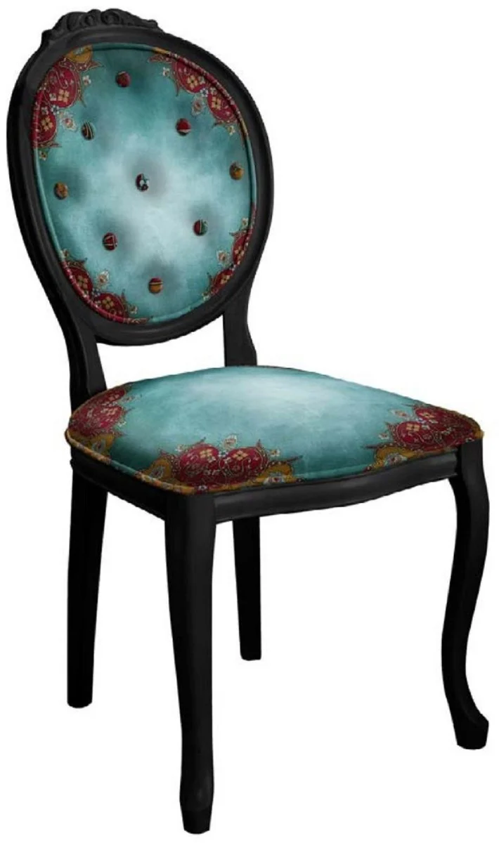 Casa Padrino Barock Esszimmerstuhl mit elegantem Design Mehrfarbig / Schwarz - Handgefertigter Antik Stil Stuhl - Esszimmer Möbel im Barockstil