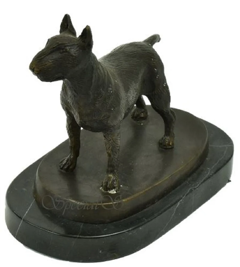 Casa Padrino Luxus Deko Bronzefigur Bullterrier Hund Bronzefarben / Schwarz 19 x 10 x H. 15 cm - Bronze Skulptur mit Marmorsockel - Dekofigur - Deko Accessoires