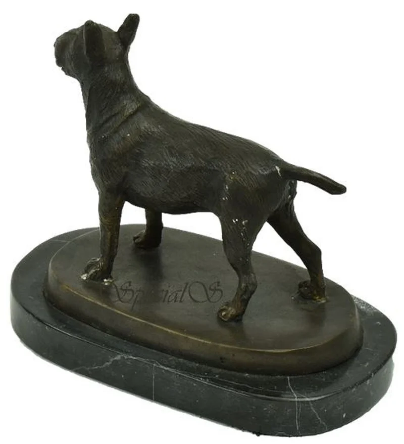 Casa Padrino Luxus Deko Bronzefigur Bullterrier Hund Bronzefarben / Schwarz 19 x 10 x H. 15 cm - Bronze Skulptur mit Marmorsockel - Dekofigur - Deko Accessoires