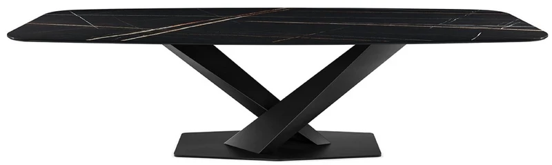 Casa Padrino Luxus Esstisch Hochglanz Schwarz / Schwarz 300 x 120 x H. 75 cm - Esszimmertisch mit hochwertiger Keramik Tischplatte - Moderne Esszimmer Möbel - Luxus Qualität - Made in Italy