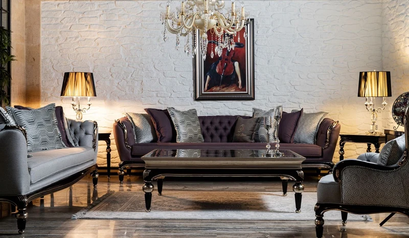 Casa Padrino Luxus Barock Sofa Lila / Schwarz / Silber - Handgefertigtes Wohnzimmer Sofa - Barock Wohnzimmer Möbel